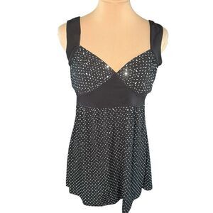Vintage Y2K SZ S Womens Babydoll Stretch Tie Back Top Party Glitter Sparkle 90s